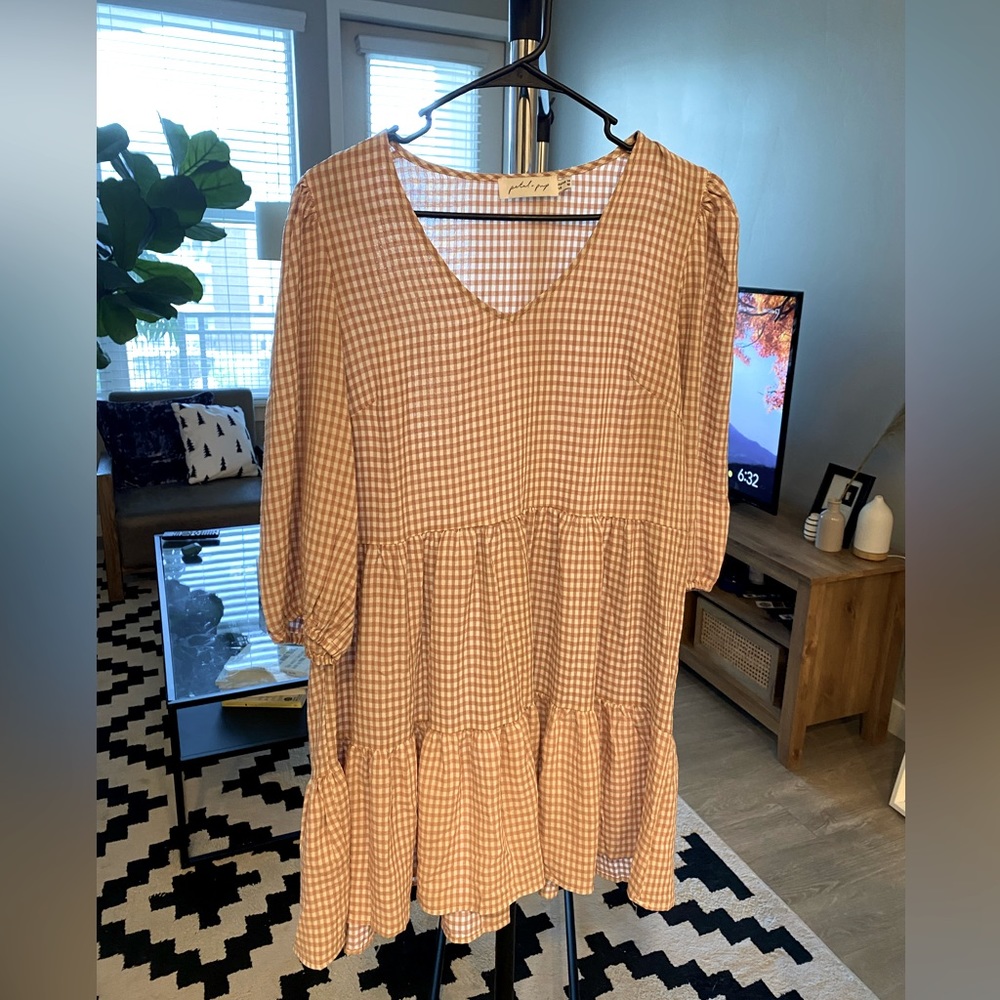 Pink and white gingham dress